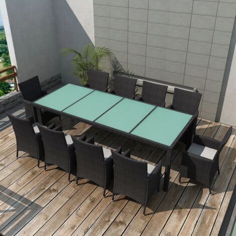 Ensemble à manger d'extérieur 11 pcs coussins résine tressée vidaXL