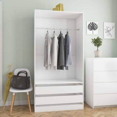Vidaxl – Garde-robe blanche 100x50x200 cm – Bois d'ingénierie – 2 tiroirs – Grand compartiment avec tringle de suspension