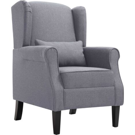 Vidaxl – Fauteuil club gris foncé en tissu – Cadre en bois et pieds en chêne massif – Confort optimal avec oreiller inclus – Dimensions 68x73x101cm