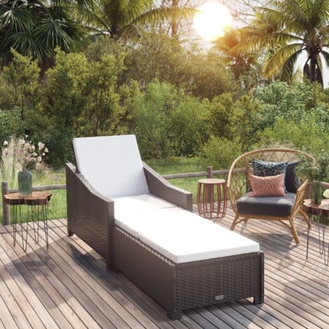 Vidaxl – Transat résine tressée noire avec coussin blanc cassé – Dossier réglable et accoudoirs coulissants – Dimensions 201 x 68 x 29/45 cm