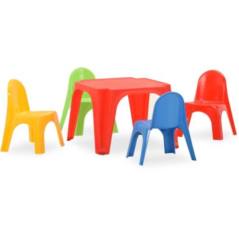 Vidaxl – Ensemble de table et 4 chaises pour enfants – Dimensions table 55x55x37,5 cm – Résistant aux UV – Coins arrondis pour sécurité