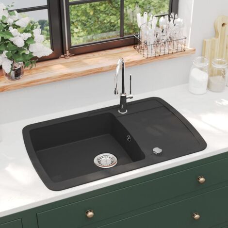 Vidaxl – Évier de cuisine en granit 1 bac noir – Extra-profond 450 x 410 x 200 mm – Résistant à la chaleur jusqu'à 280 °C – Montage réversible
