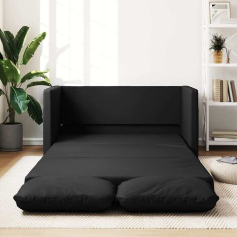 Vidaxl – Canapé convertible 2 en 1 noir – Dimensions 112x174x55 cm – Similicuir avec coussins épais – Pour salons et petits espaces - LIT 2 EN (1/5)
