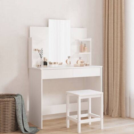 Vidaxl – Coiffeuse avec miroir blanc 96x39x142 cm – Bois d'ingénierie résistant à l'humidité – 2 tiroirs et 4 étagères pour rangement organisé - vidaXL767115 (1/8)