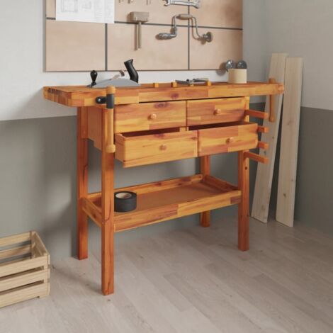 Vidaxl – Établi avec tiroirs et étaux 124x52x83 cm – Bois d'acacia massif – Surface de travail large et stable – Pour garage et atelier