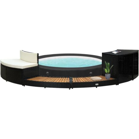 Vidaxl – Cadre de spa noir en résine tressée et bois d'acacia – Espace de rangement intégré – Résistant aux intempéries – Confort avec mini-canapé