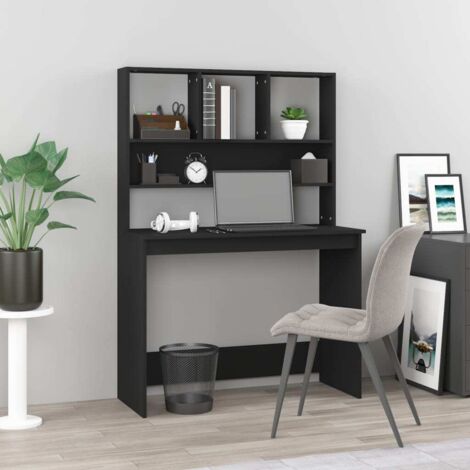 Vidaxl – Bureau droit avec étagères noir 102x45x148 cm – Bois d'ingénierie – Grand espace de rangement – Design compact pour petits espaces (1/7)