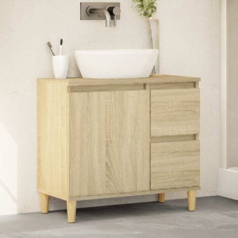 Vidaxl – Armoire salle de bain chêne sonoma 65x33x60 cm – Bois d'ingénierie et eucalyptus massif – 2 tiroirs et compartiment avec porte