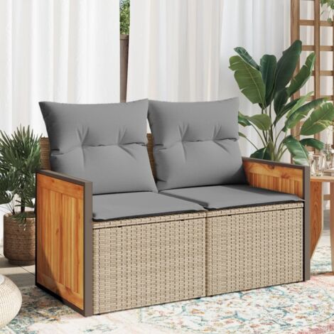 Canapé de jardin avec coussins 2 places beige résine tressée vidaXL (1/5)