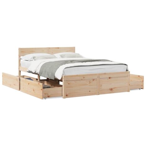 Vidaxl – Cadre de lit 120x190 cm en bois de pin massif – Tiroirs de rangement intégrés – Tête de lit décorative – Assemblage requis (1/7)