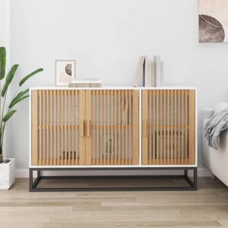Vidaxl – Buffet blanc 105x30x65 cm en bois d'ingénierie – Grand espace de rangement – Pieds en fer pour stabilité – Design intemporel (1/5)