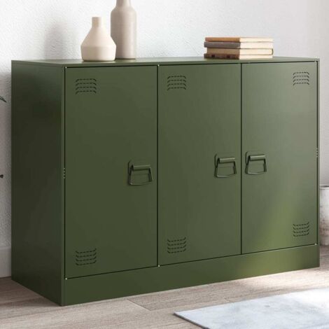 Vidaxl – Buffet vert olive 99x39x73 cm – Acier laminé à froid – 3 portes avec 6 compartiments – Capacité de charge 90 kg