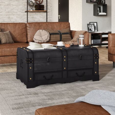 Vidaxl – Coffre de rangement en bois noir – Dimensions 90 x 51 x 42 cm – Matériau contreplaqué – Table basse vintage pour rangement