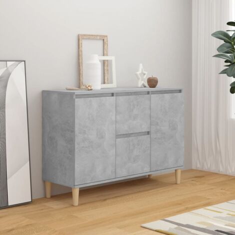 Vidaxl – Buffet gris béton 101x35x70 cm – Aggloméré et bois massif d'eucalyptus – 2 tiroirs et 2 portes – Rangement élégant pour intérieur