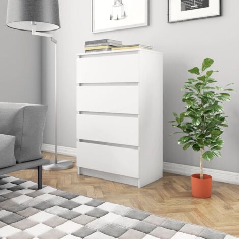 Vidaxl – Buffet blanc 60x35x98,5 cm – Bois d'ingénierie – 4 tiroirs – Surface résistante à l'humidité – Design moderne