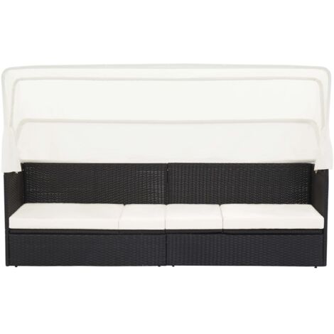 Vidaxl – Canapé de jardin avec auvent noir en résine tressée – Cadre en acier – Coussin épais amovible – Dimensions 205x62x70cm