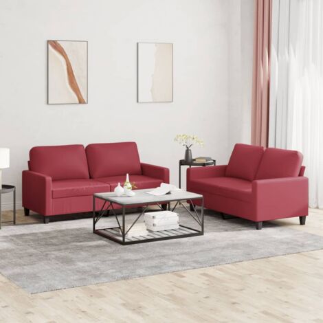 Ensemble de canapés 2 pcs et coussins Rouge bordeaux Similicuir vidaXL (1/5)