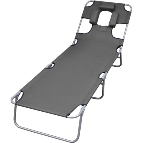 Vidaxl – Chaise longue pliable avec coussin de tête – Dossier réglable en tissu Oxford 600D – Cadre acier enduit de poudre – Confort optimal (1/5)