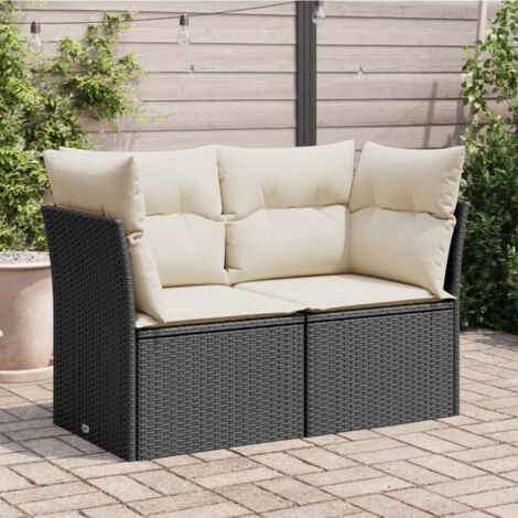 Vidaxl – Canapé de jardin 2 places noir en résine tressée – Coussins épais – Rangement sous l'assise – Résistant aux intempéries