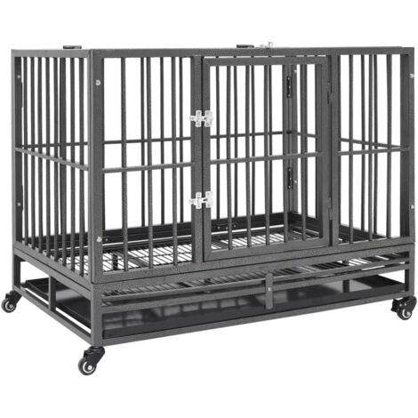 vidaXL Dog Cage with Wheels Steel 92x62x76 cm (1/6)