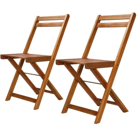 Vidaxl – Lot de 2 chaises de bistro pliables en bois d'acacia massif – Repose-pieds confortables – Charge maximale 110 kg – Dimensions 40x51x80 cm
