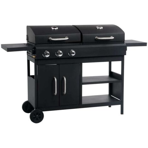 Vidaxl – Barbecue portable à gaz et charbon – 3 brûleurs – Acier enduit de poudre – 159 x 52,5 x 101,5 cm – Allumage électronique