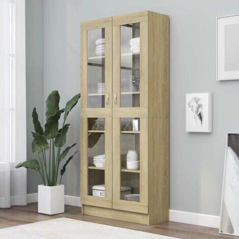 Vidaxl – Armoire vitrine chêne sonoma 82,5x30,5x185,5 cm – Aggloméré et verre – 5 compartiments – Fixation murale incluse