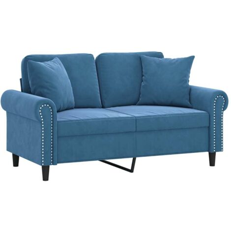 Canapé 2 places avec oreillers décoratifs bleu 120 cm velours vidaXL (1/5)