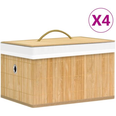 Vidaxl – Boîtes de rangement en bambou 4 pcs – Dimensions 31 x 31 x 20 cm – Carré – Avec doublure amovible et poignée – Pliable pour rangement facile