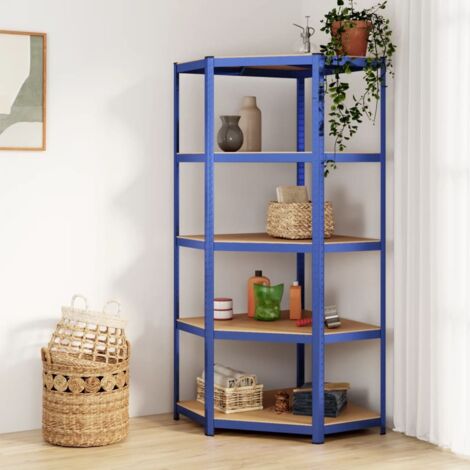 Étagère d'angle à 5 niveaux Bleu Acier et bois d'ingénierie vidaXL