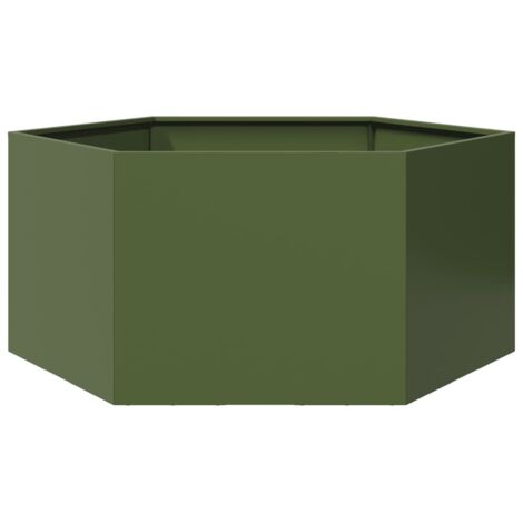 Vidaxl – Jardinière hexagonale vert olive en acier 104x90x45 cm – Résistante aux intempéries – Fond ouvert pour drainage optimal (1/5)