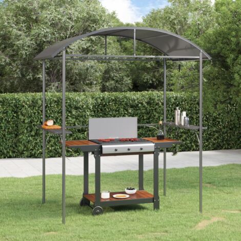 Vidaxl – Gazebo BBQ avec étagères latérales 220x115x230cm – Acier anthracite – Toit résistant à la pluie – Barres de suspension incluses