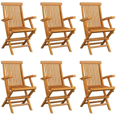 Vidaxl – Lot de 6 chaises pliables en teck – Charge maximale 110 kg – Accoudoirs ergonomiques – Dimensions 55x60x89 cm