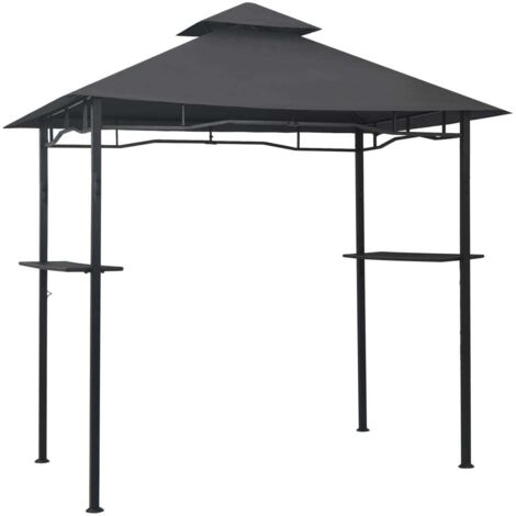 Vidaxl – Belvédère de barbecue 240x150x255 cm – Acier anthracite – Double toit résistant aux intempéries – Comptoirs de bar intégrés