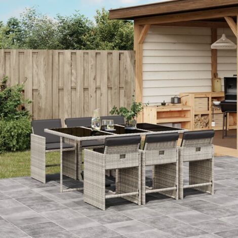 Ensemble à manger de jardin et coussins 7 pcs gris clair rotin vidaXL