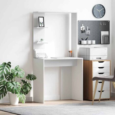 Vidaxl – Bureau droit blanc 78.5 x 37 x 154.5 cm – Bois d'ingénierie durable – Avec 2 étagères pour rangement optimisé – Surface lisse pour travail confortable