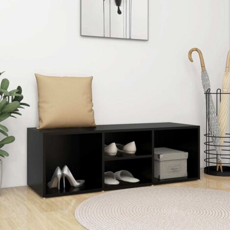 Vidaxl – Banc à chaussures noir 105x35x35 cm – Aggloméré – 4 compartiments pour rangement organisé – Design élégant pour intérieur (1/5)