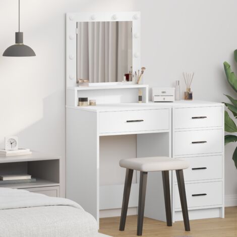 Vidaxl – Coiffeuse enfant blanche 50 x 41 x 135 cm – Bois d'ingénierie – Éclairage LED intégré – Rangement avec tiroirs spacieux (1/5)