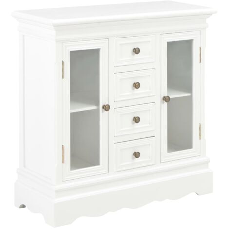 Vidaxl – Buffet blanc 70x28x70 cm en bois de pin massif – 4 tiroirs et 2 portes en acrylique – Style vintage élégant – Capacité de charge 75 kg (1/5)
