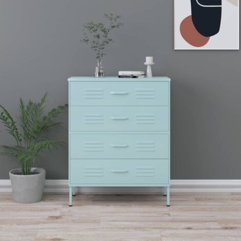 Vidaxl – Commode en acier vert menthe 80x35x101,5 cm – 3 tiroirs avec glissières à billes – Capacité de charge 100 kg – Niveleurs au fond