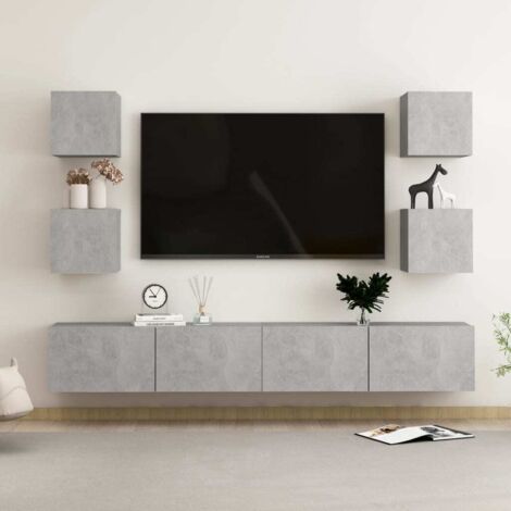 Vidaxl – Ensemble de meubles TV 6 pcs gris béton – Bois d'ingénierie – Dimensions 100x30x30cm – Rangement mural pratique