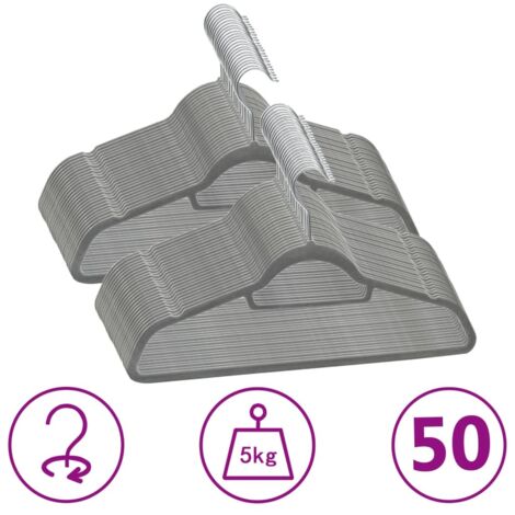 Cintres antidérapants 50 pcs Gris Velours vidaXL