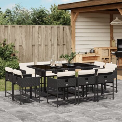 Ensemble à manger de jardin 11 pcs coussins noir résine tressée vidaXL