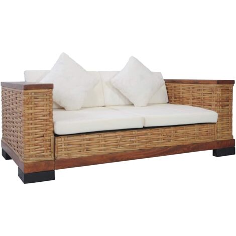 vidaXL Canapé à 2 places avec coussins Marron Rotin naturel (1/5)