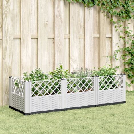 Jardinière avec piquets blanc 123,5x43,5x43,5 cm PP vidaXL (1/5)