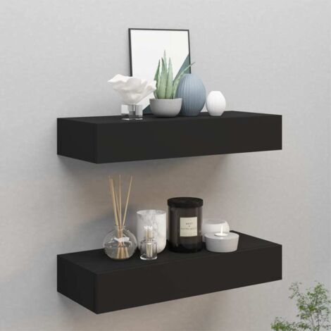 Étagères à tiroirs murales 2 pcs Noir 60x23,5x10 cm MDF vidaXL