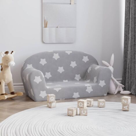 Canapé enfants 2 places gris clair avec étoiles peluche douce vidaXL