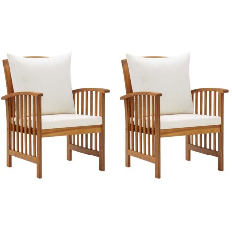 Vidaxl – Lot de 2 chaises de jardin en bois d'acacia massif – Coussins épais 6cm – Dimensions 59x67x83cm – Design à lattes pour confort optimal