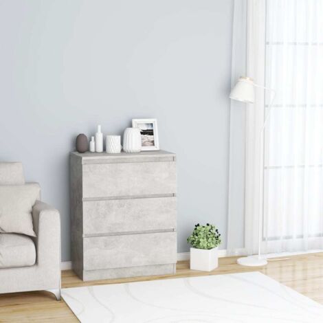 Vidaxl – Buffet gris béton 60x35x76 cm – Bois d'ingénierie – 3 tiroirs – Design minimaliste pour rangement décoratif