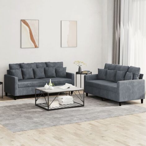 Vidaxl – Canapé droit 2 places gris foncé en velours – Structure robuste en métal et contreplaqué – Dimensions 138x77x80 cm – Confort optimal avec coussins